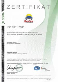 Sunshine Autopflege - Über uns - Iso-Zertifikat